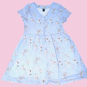 Alice in Wonderland Blue Dress Full Button Tea Party Rabbit Mad Hatter Chesire